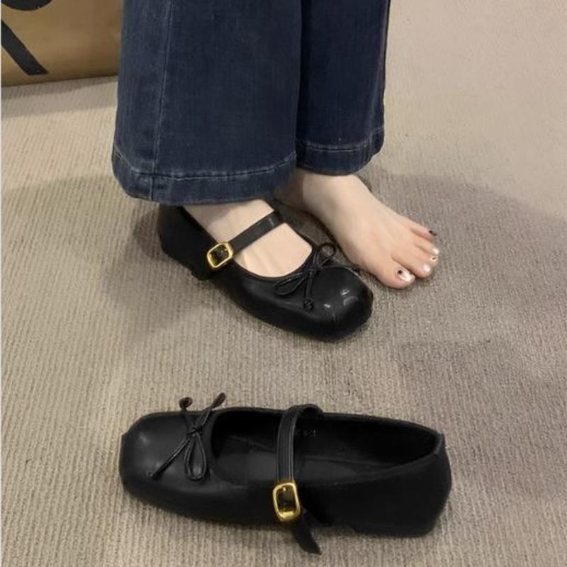 法式晚风单鞋女2023新款秋季黑色配裙玛丽珍鞋软皮浅口芭蕾舞鞋