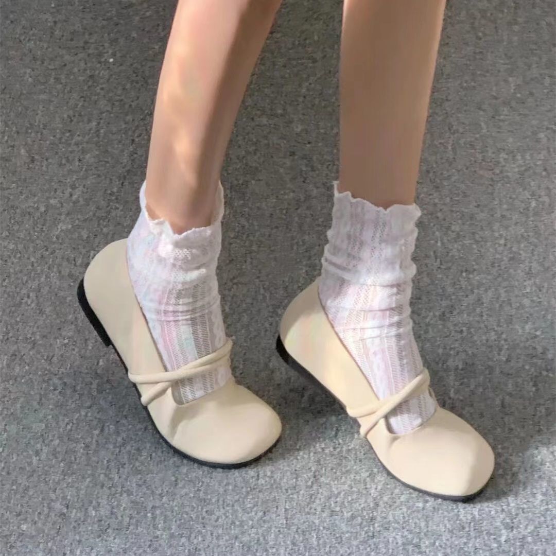 温柔低跟玛丽珍鞋女配裙子2023秋季新款平底豆豆鞋仙女单鞋