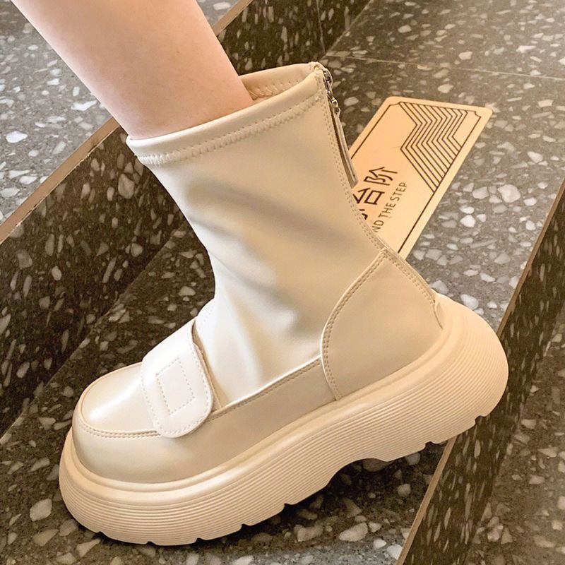 厚底马丁靴女2023秋冬新款加绒ins弹力瘦瘦靴英伦风百搭短靴单靴