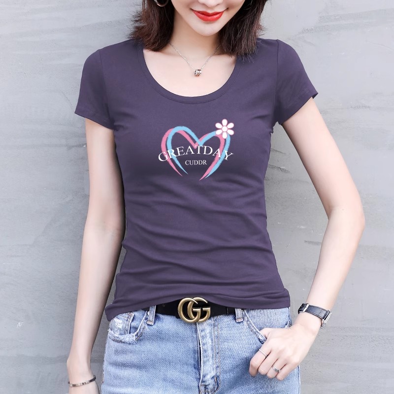 暗紫短袖T恤女修身圆领上衣2025新款夏日多巴胺穿搭半袖体恤显瘦