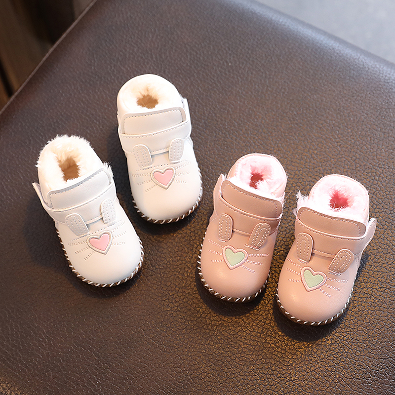 保暖0-2岁爱心冬季女宝宝棉鞋女童婴儿软底学步鞋子公主鞋小童鞋
