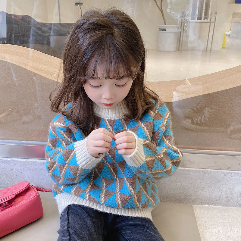 女童半高领毛衣套头秋冬装2023新款韩版洋气儿童宝宝针织衫上衣厚