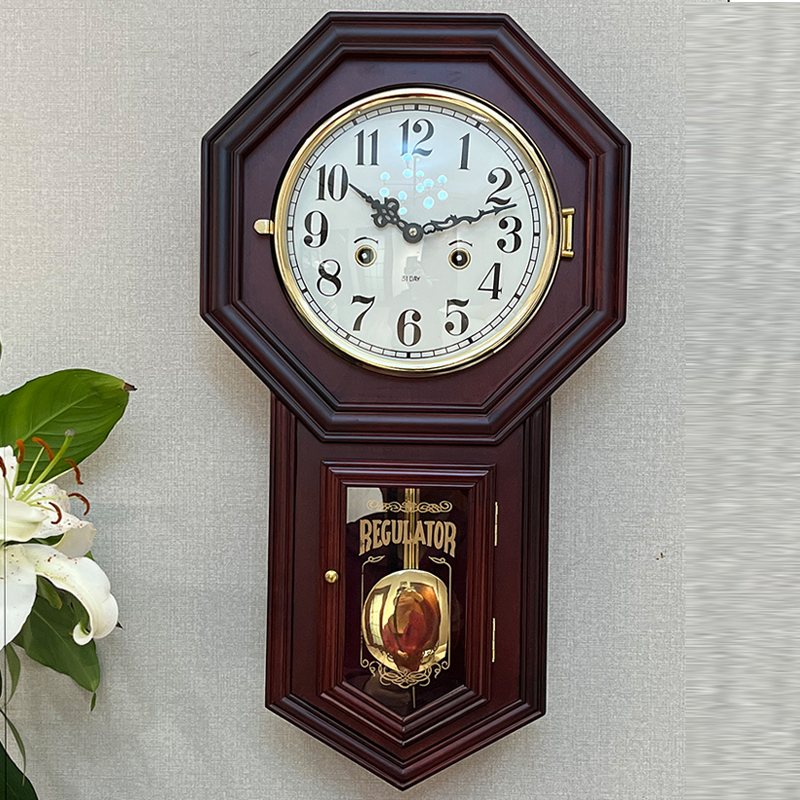 元朴八卦机械钟表复古半点整点报时上弦发条机械挂钟新中式古典