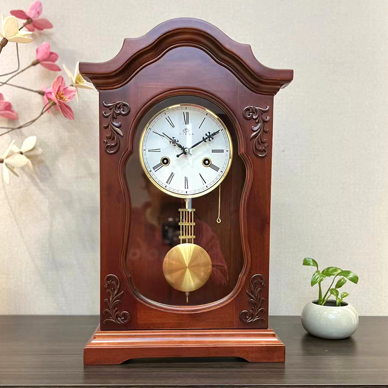 元朴实木机械钟表打响整点报时上弦欧式座钟中式客厅台钟发条复古