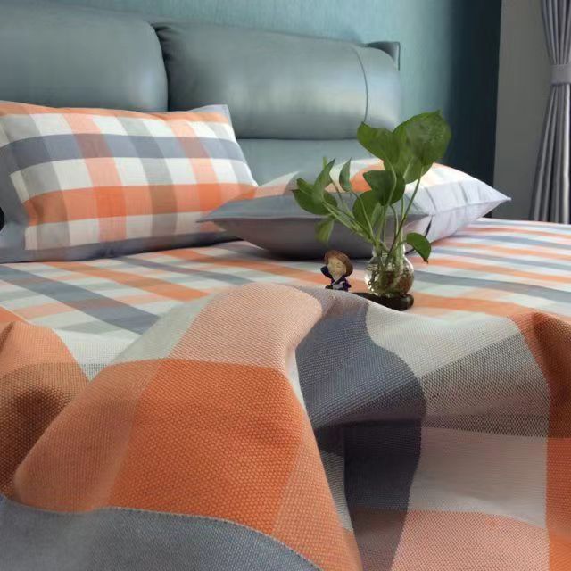 老粗布<粗布凉席>【枕套】<一对装>48X74cm 单人 加厚  格子简约