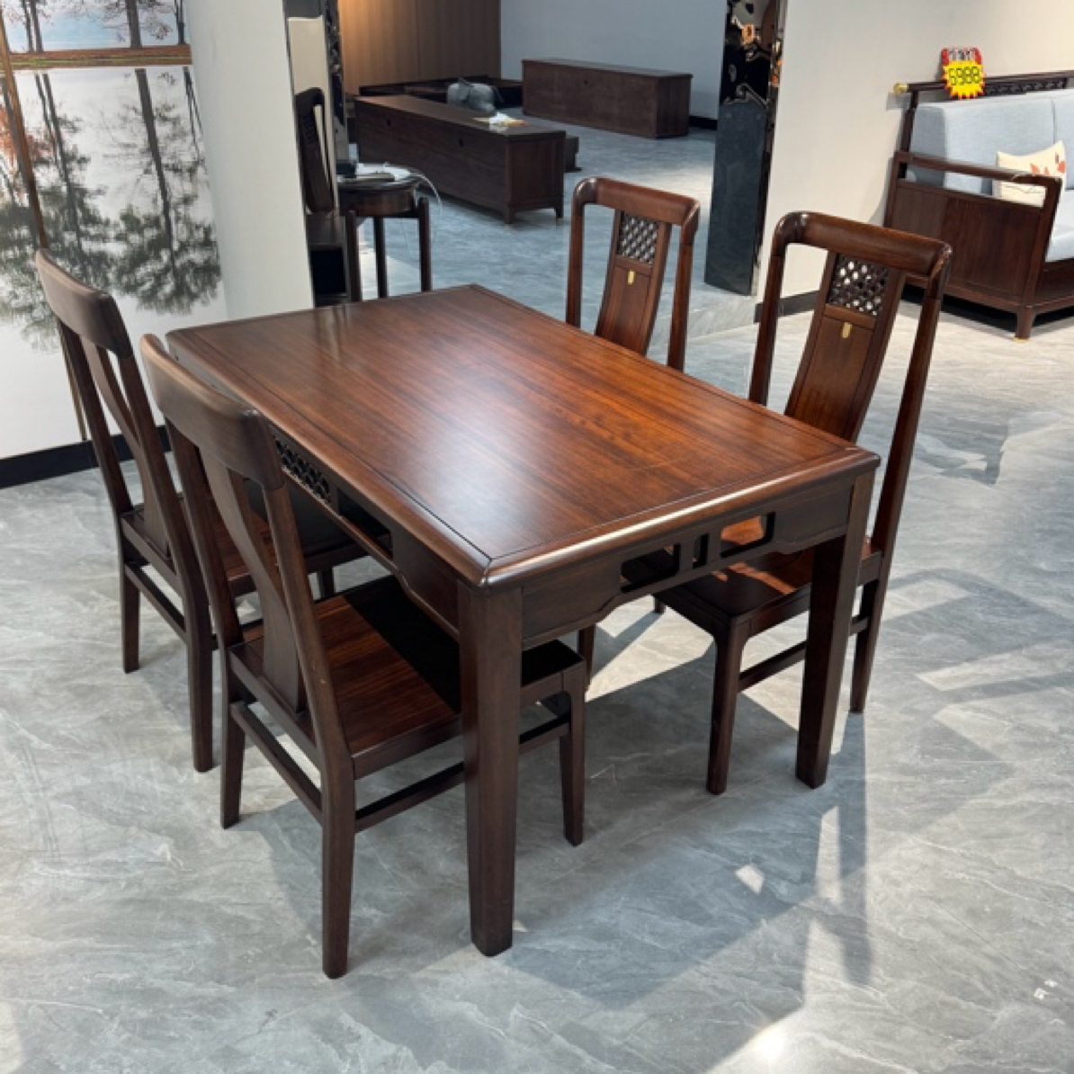 高档家用新中式实木餐桌椅组合中式实木桌子椅子大气实木餐饭桌