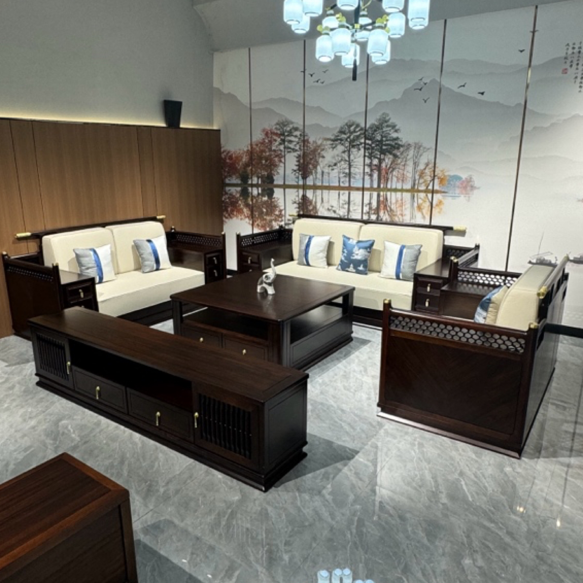 现代客厅新中式实木沙发组合套装中式成套大小户型实木家具沙发