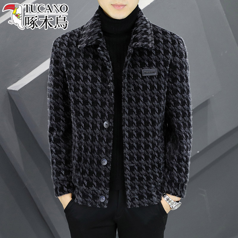 TUCANO/啄木鳥呢子男外套冬季男士加棉加厚休闲夹克高端翻领毛呢