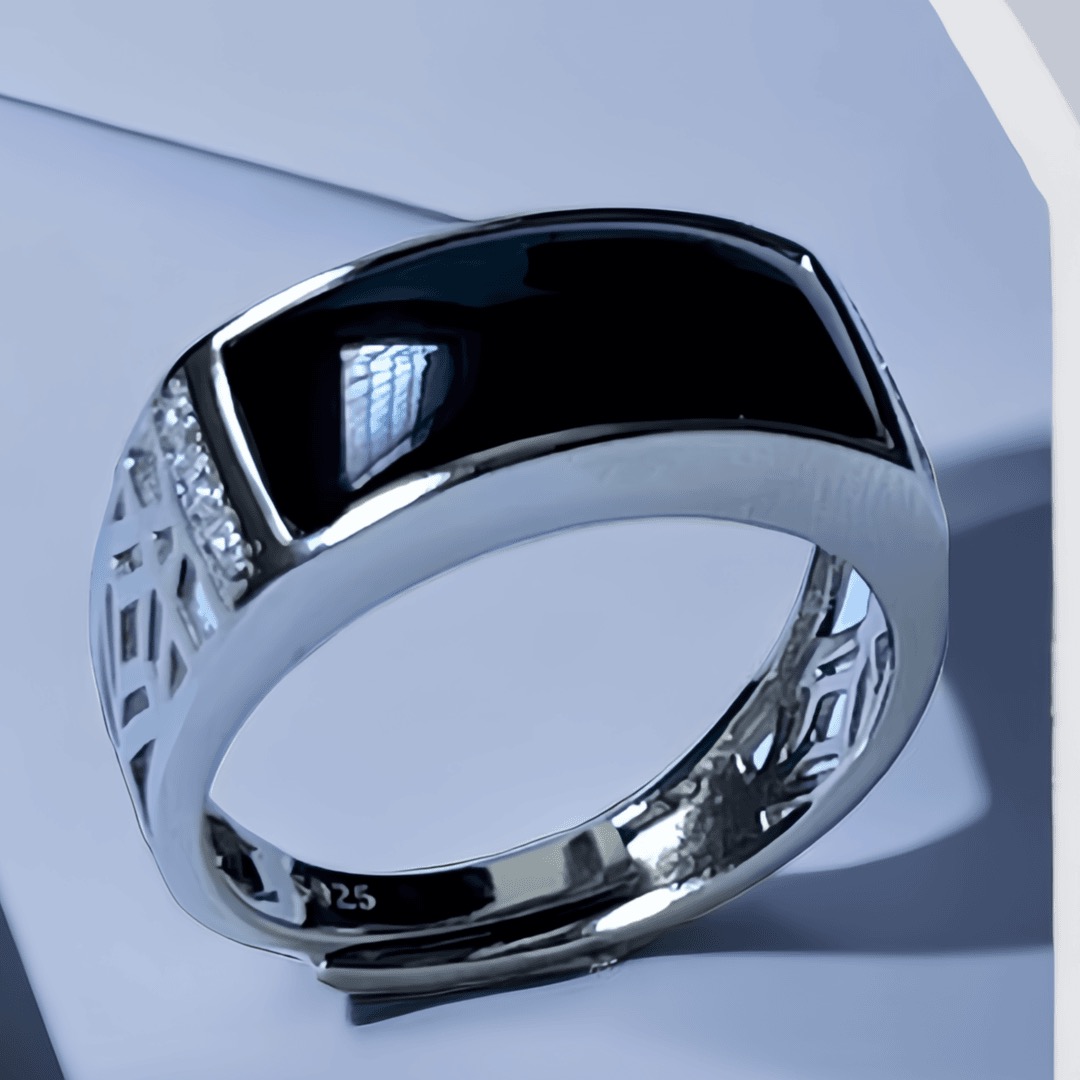 【富嘉珠宝】和田玉墨玉马鞍戒镶s925银镂空戒指（活口）MYD