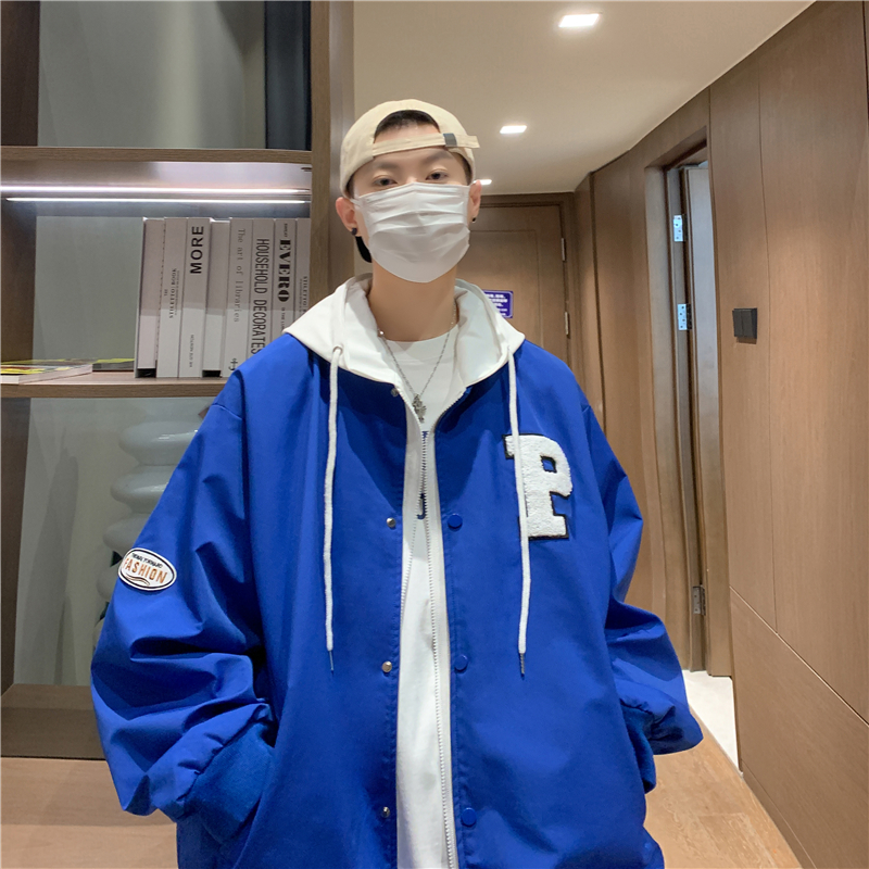 W518春季新品男女同款假两件棒球衫夹克立体毛巾绣情侣装闺蜜装