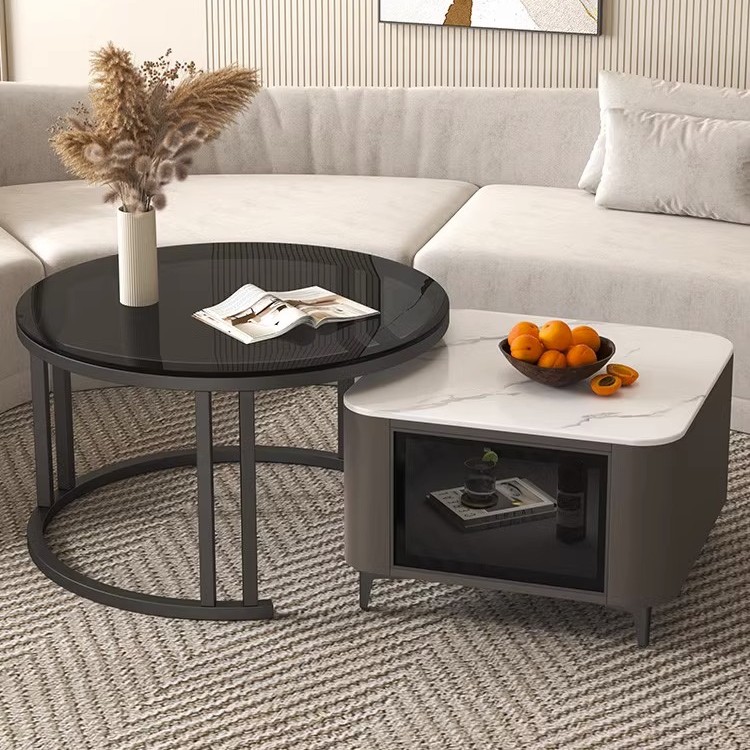 仕宇岩板轻奢风茶几客厅储物北欧家用小户型简约玻璃方形网红现代