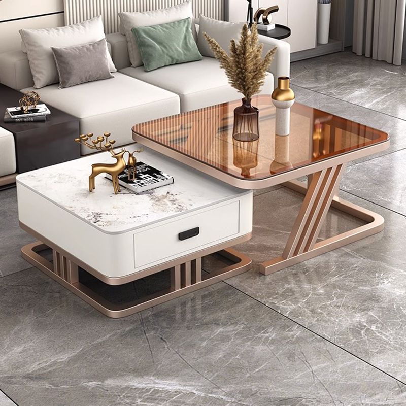 仕宇加厚岩板轻奢落地茶几客厅软包家用小户型简约玻璃方形网红