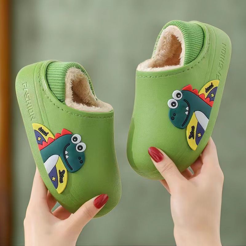 防水儿童棉拖鞋冬季防滑男童拖鞋可爱女孩室内小孩亲子宝宝毛毛鞋
