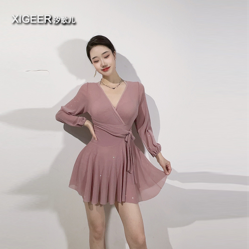 【烟雨霓裳】长袖微胖遮副乳大码泳衣遮肉显瘦气质高端遮肚连体温泉