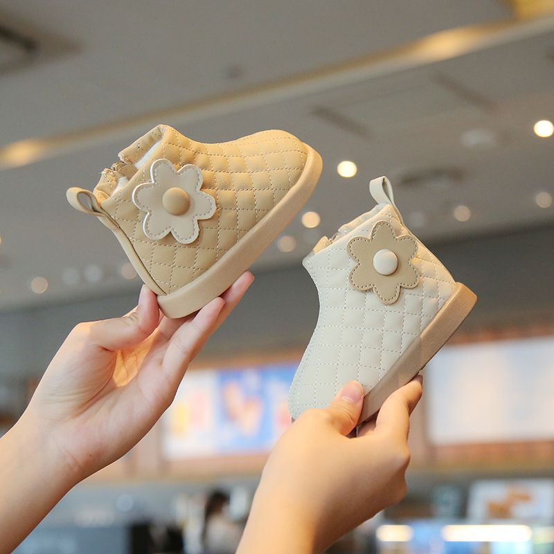 秋冬季女宝宝鞋子男加绒1一2-3岁小童短靴子婴儿二棉鞋软底小皮鞋