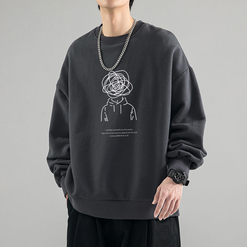重磅纯棉卫衣男秋冬季2023新款潮牌宽松青少年圆领套头男生上衣服