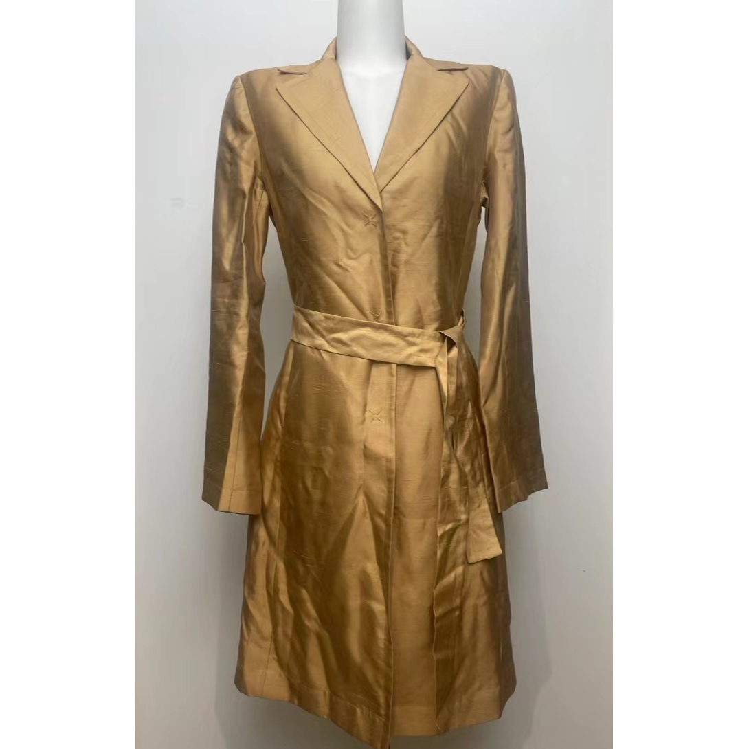 气质通勤中长款真丝桑蚕丝连衣裙外套双宫绸风衣收腰外套