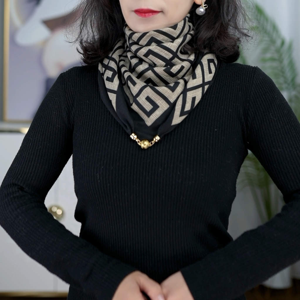 新款65*65方巾2磁吸扣丝绵围巾女时尚小众暗扣围脖气质百搭网红