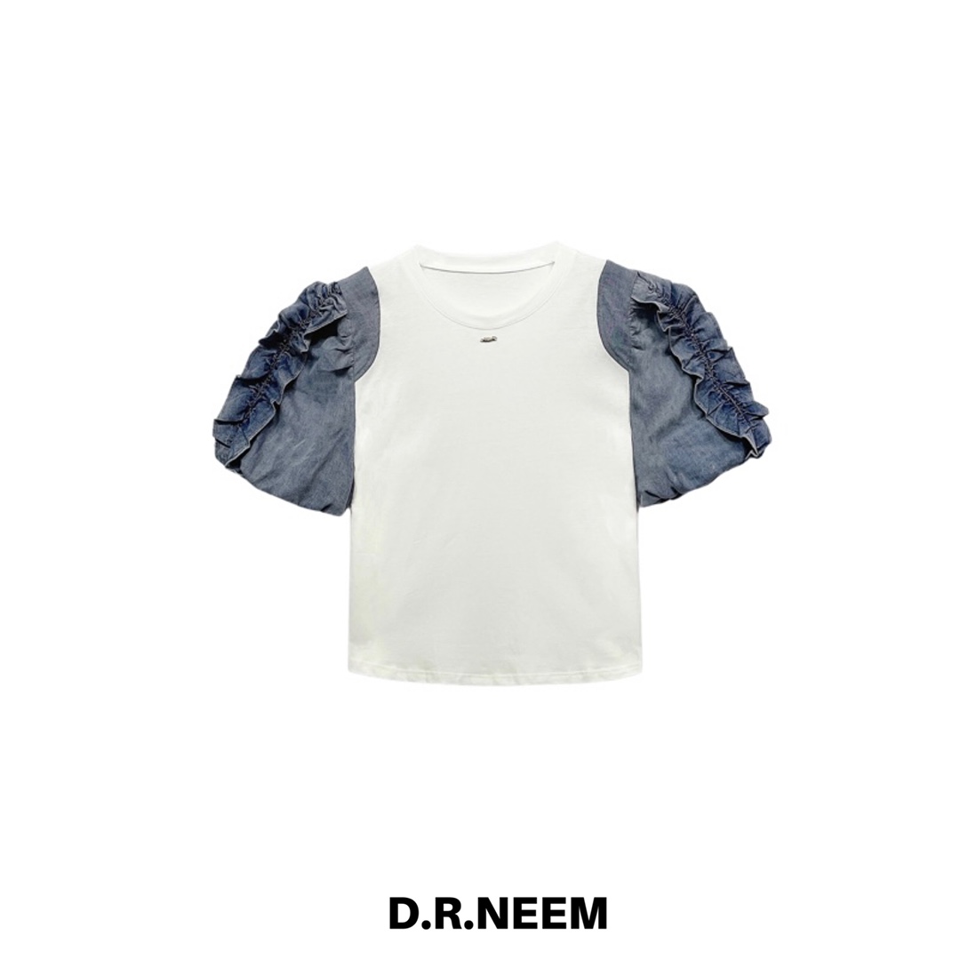 DRN （no退no换）牛仔泡泡袖T恤