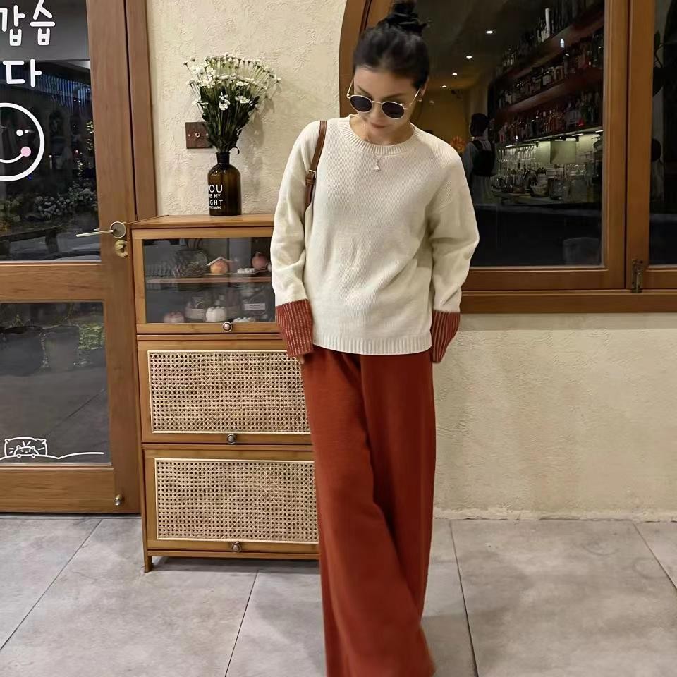 新款法式软糯高腰显瘦针织直筒宽松垂感阔腿裤