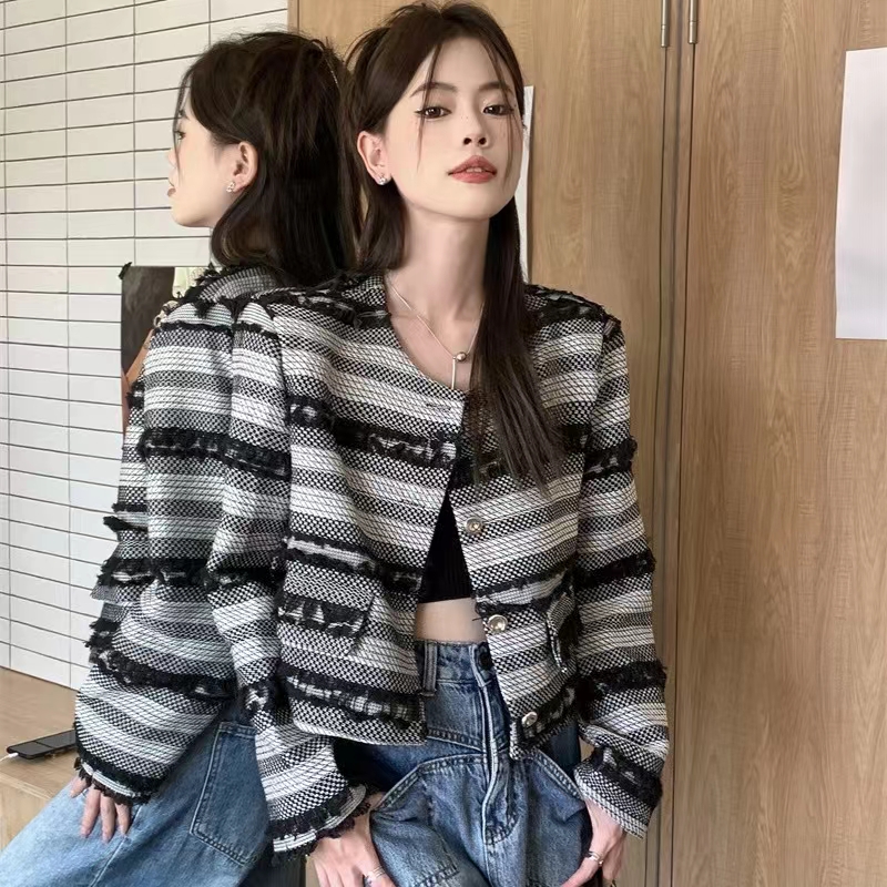 秋季新款复古毛须边小众设计感可盐可甜小香风夹克