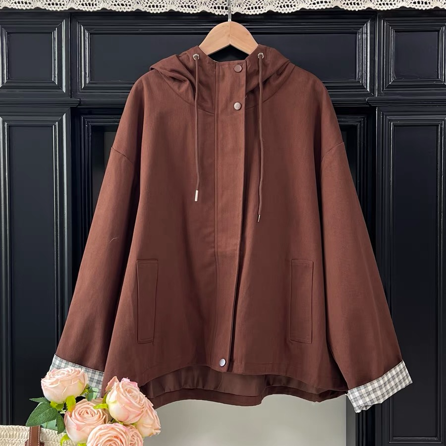 秋季新款袖口拼接款连帽风衣外套休闲百搭小个子上衣