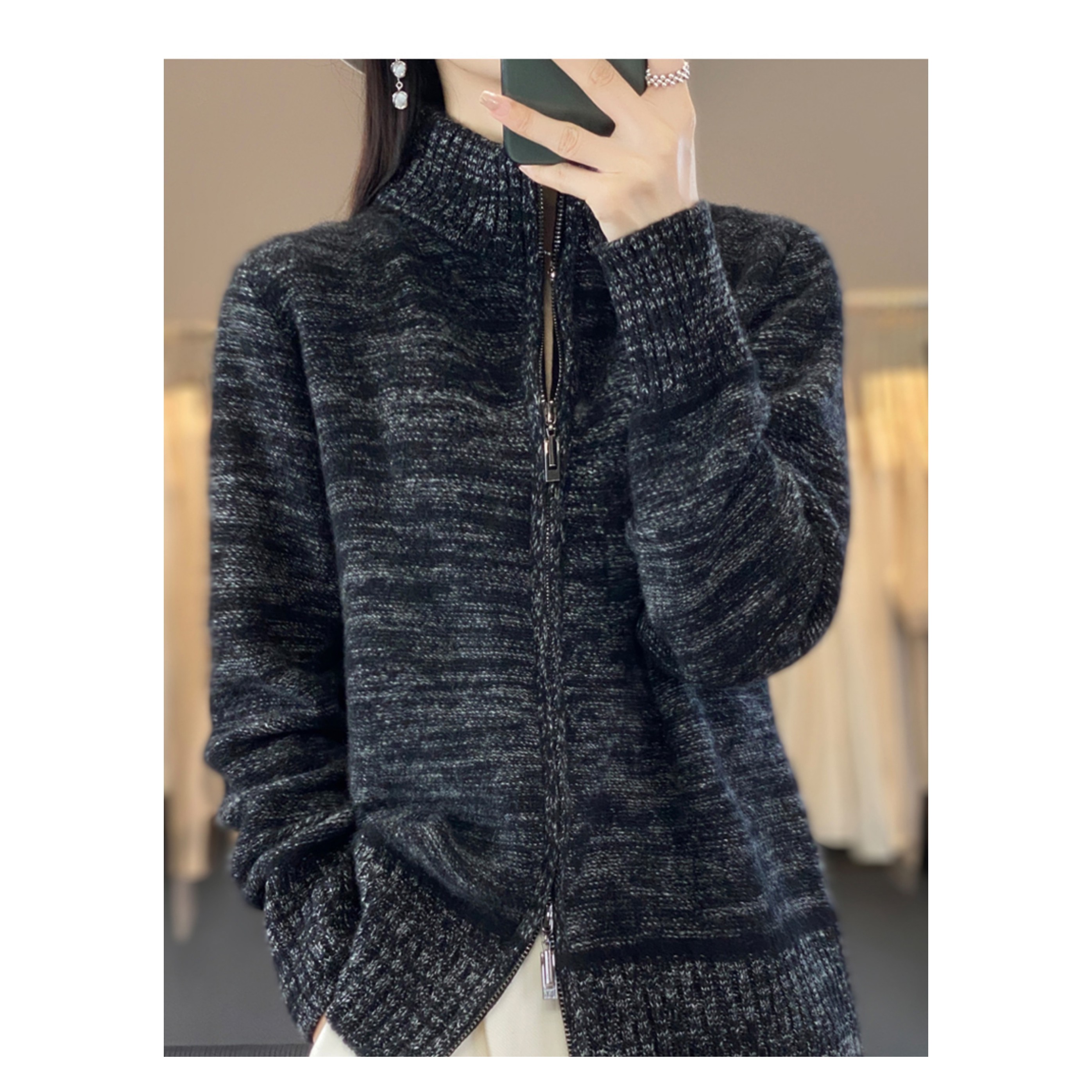 新款气质韩版拉链高端立领外套百搭外穿开衫女