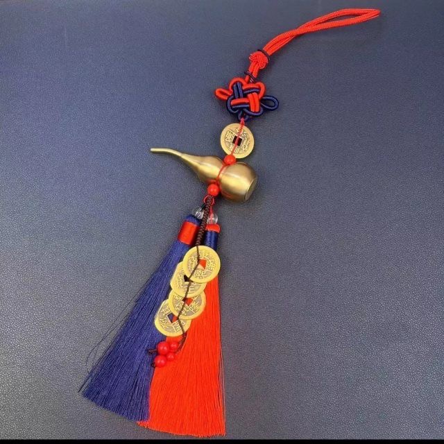 黄铜葫芦上下开口五帝钱双流苏挂件家居汽车创意挂件饰品