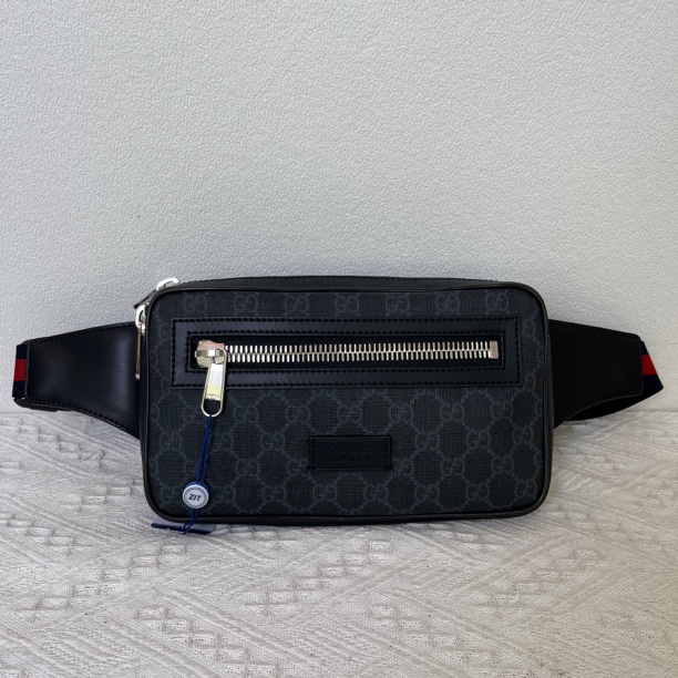 99新 GUCCI/古驰 98新/7134男士时尚休闲黑老花腰包/可胸包