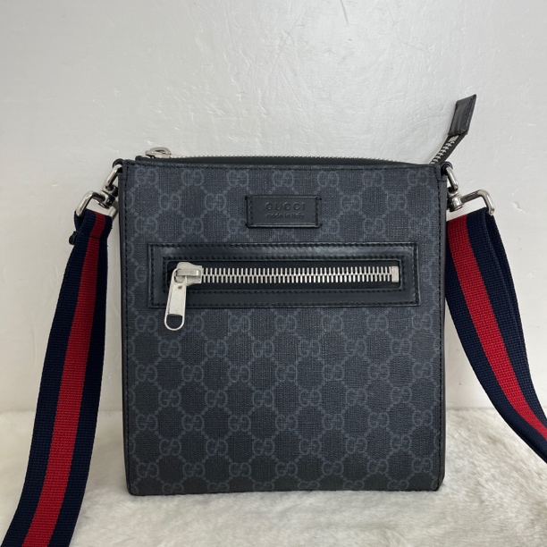 99新 GUCCI/古驰 5717/7015男士时尚黑老花小号单肩包