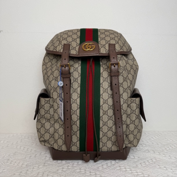 99新 GUCCI/古驰 97新/4090男士时尚休闲棕老花双肩包