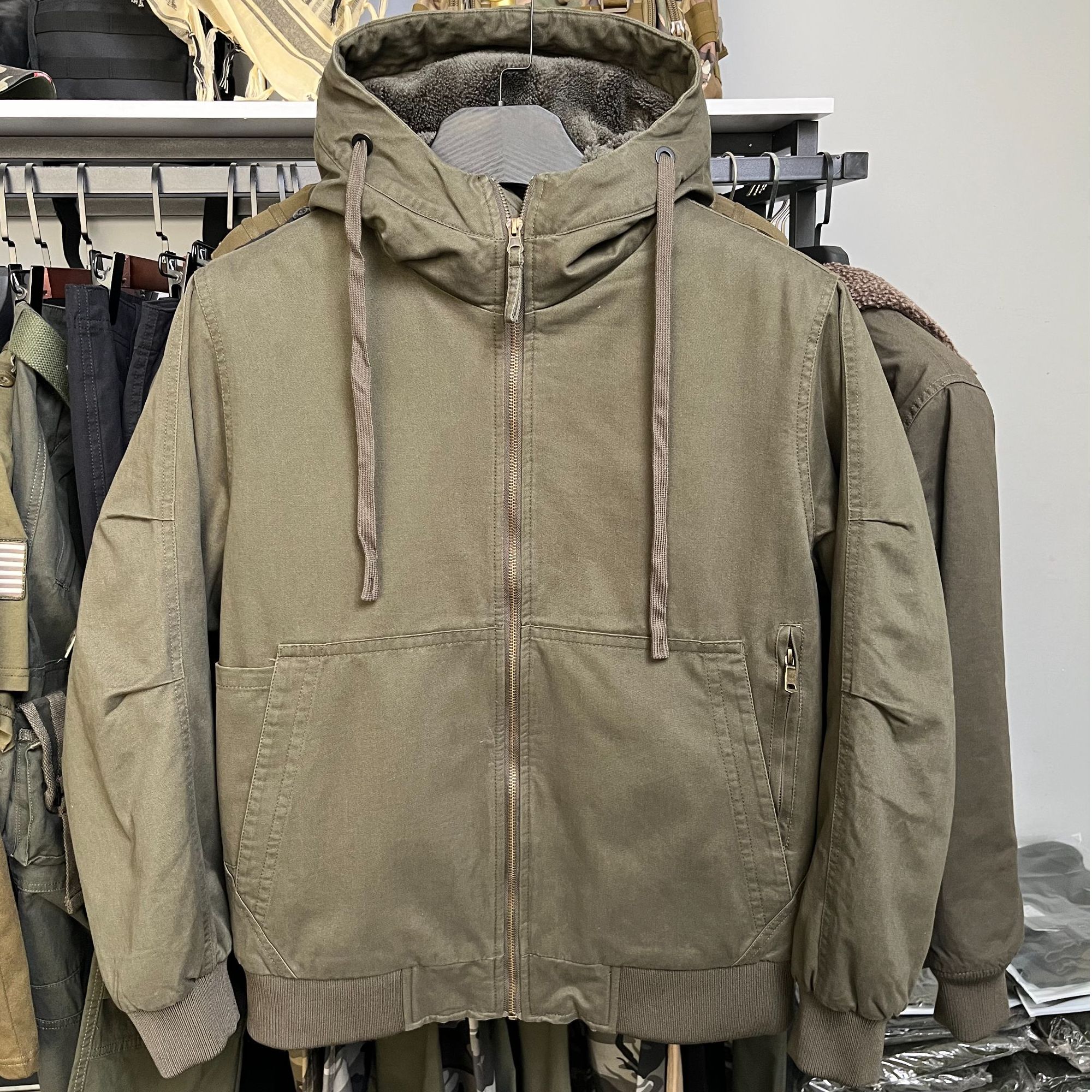 冬季加绒加厚工装棉衣夹克外套宽松大码水洗连帽保暖短款棉服男