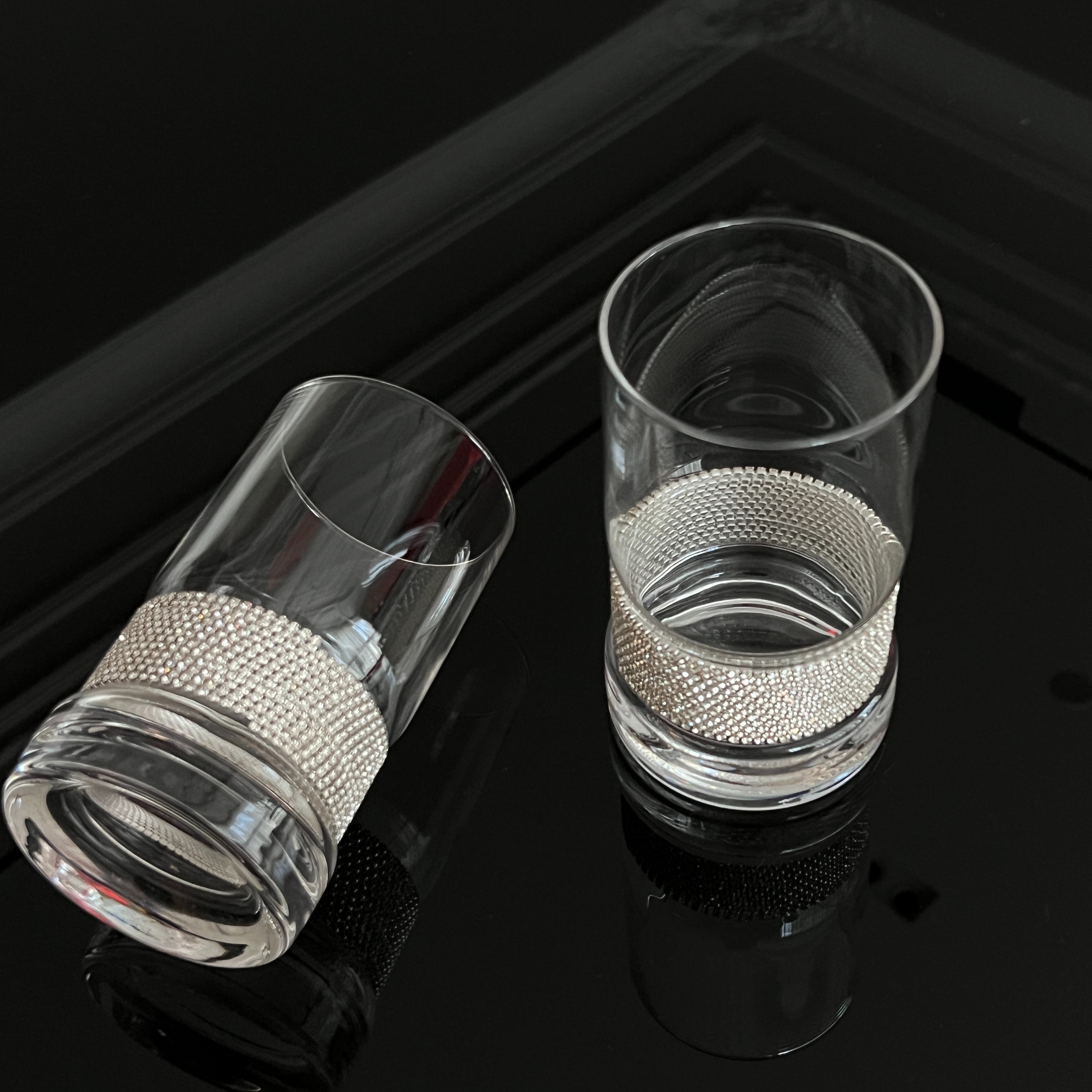 DIMDEVL/汀黛轻奢家用手工高级创意玻璃水晶银底柱形厚底钻钻杯