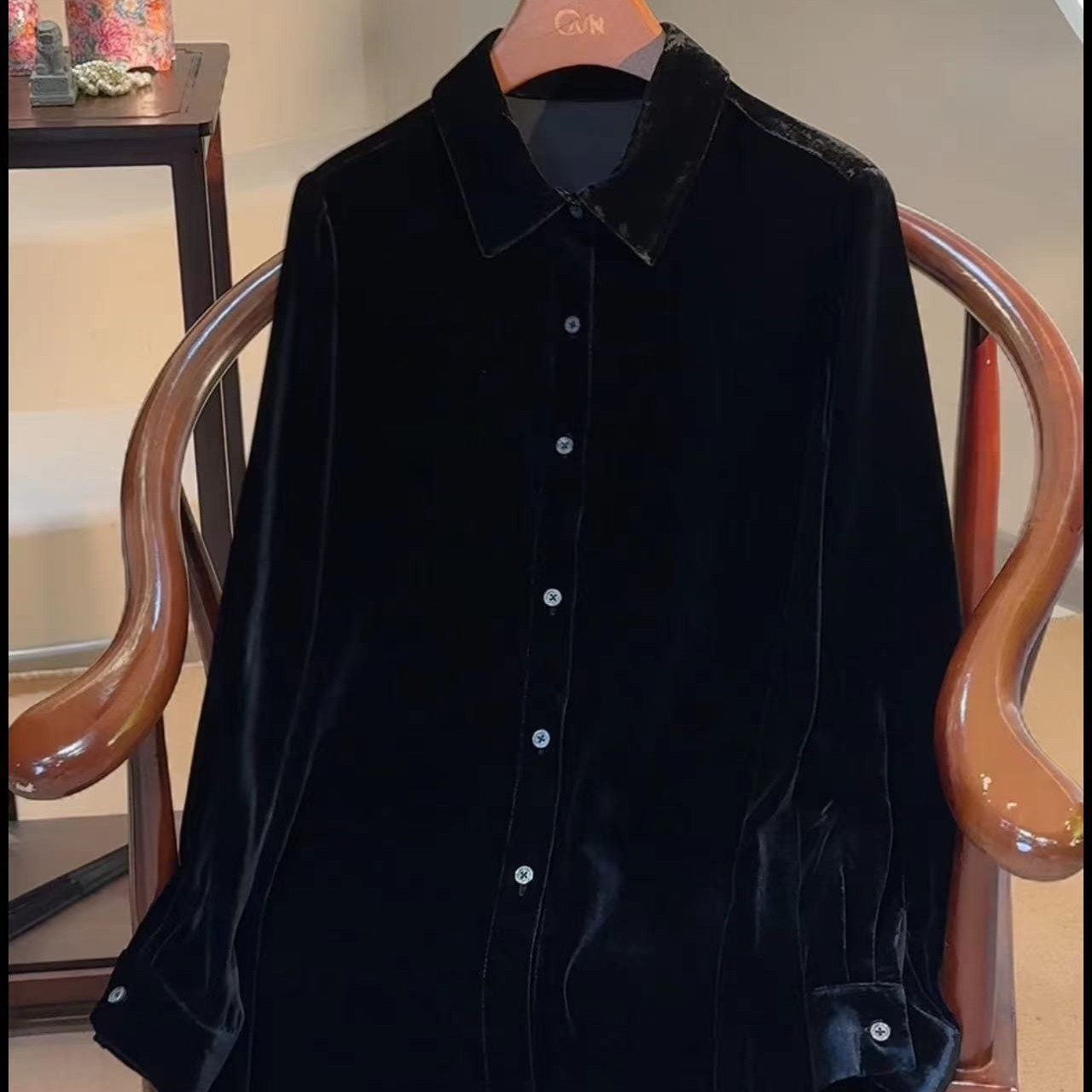 【净版衬衫】桑蚕丝真丝丝绒常规百搭净版宽松长款衬衫.