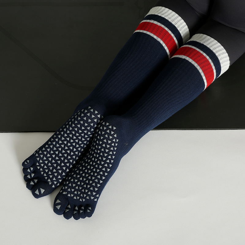 长款防滑瑜伽袜五指长筒小腿袜秋冬中筒分指瑜伽袜保暖跑步普拉提