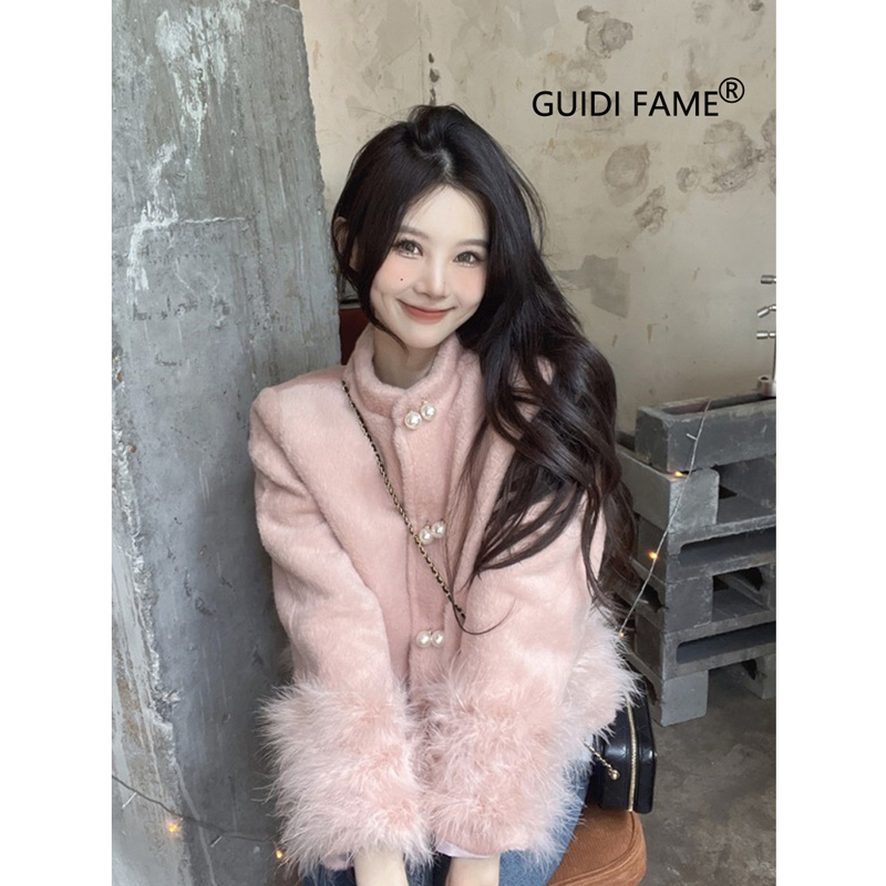 GUIDI FAME法式小香风毛呢外套女2023冬季名媛气质小个子呢子大衣