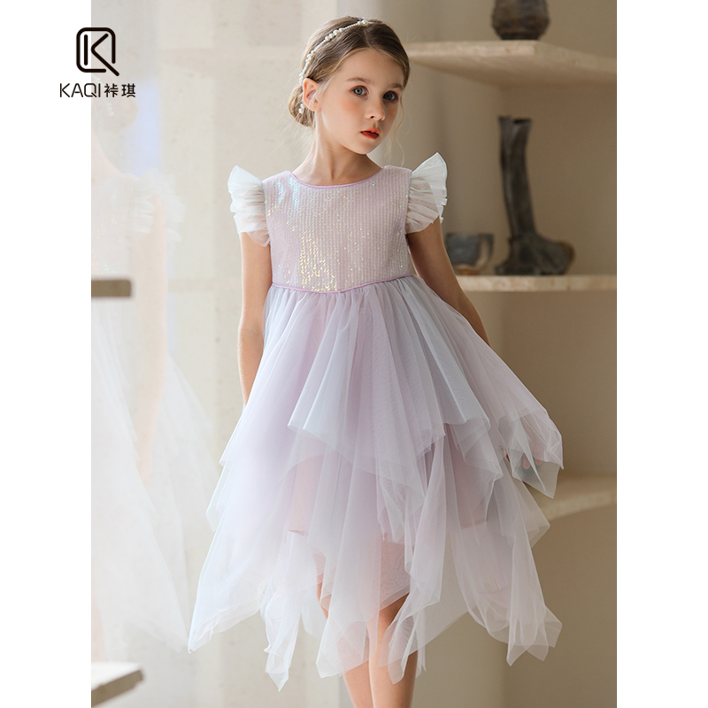 【裃琪童装】女童春夏季新款不规则洋气公主宝宝网纱连衣裙88301