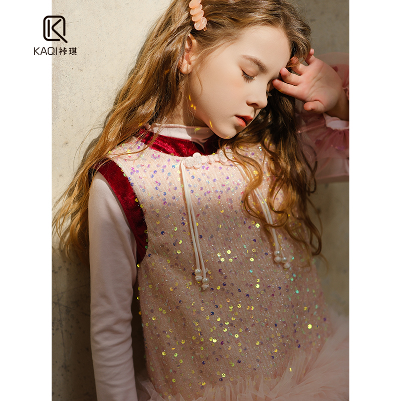 【裃琪童装】女童秋冬季新款复古中国风公主宝宝背心上衣裙89257