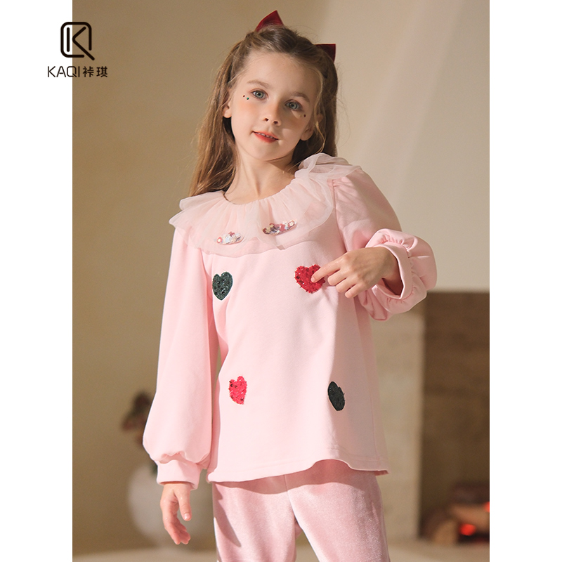 【裃琪原创】女童秋冬季新洋气公主女孩粉色小爱心长袖卫衣89260