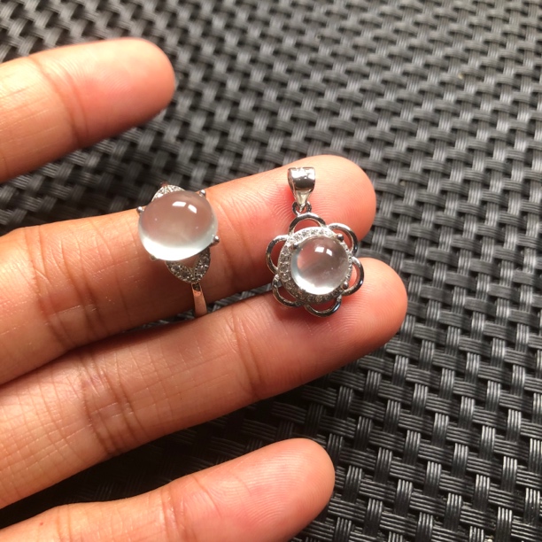 吊坠925银 葡萄石女士戒指吊坠组合