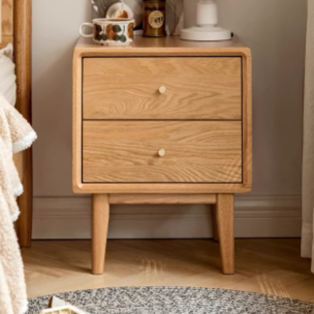 全实木床头柜现代简约橡木床边小柜子北欧卧室原木储物柜