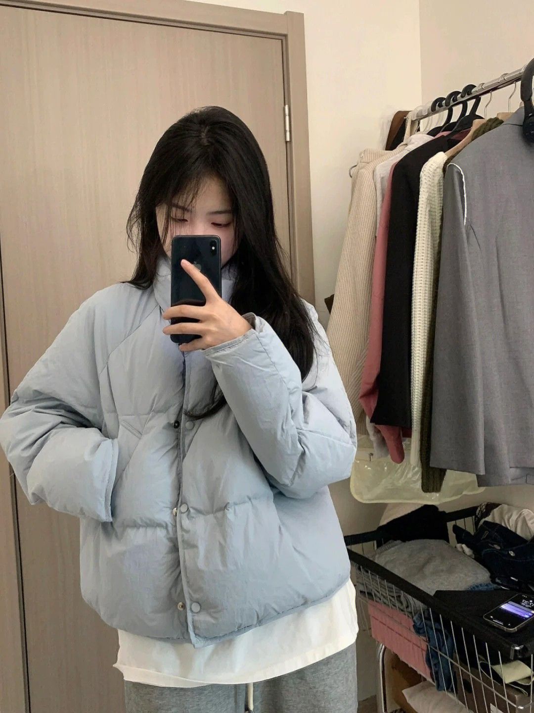 新款学生奶呼呼蓝色羽绒棉服女款2023年小个子面包服厚羽绒棉服A
