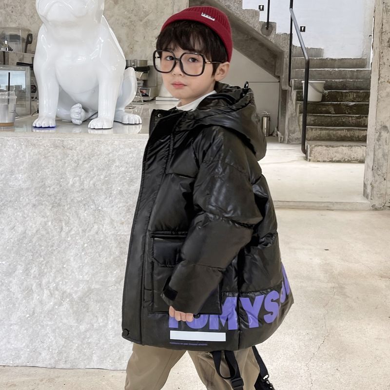 新款儿童羽绒棉服2023年冬季亮面中长款男童中大童加厚款羽绒衣A