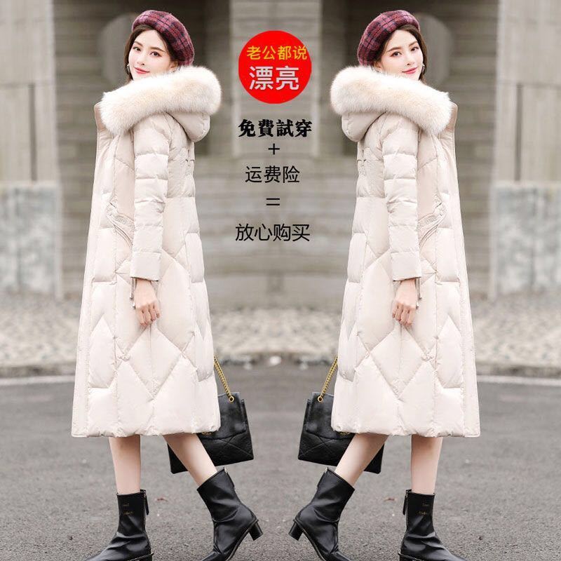 新款奢华修身羽绒棉服女中长款大毛领202冬季过膝显瘦厚厚外套潮A
