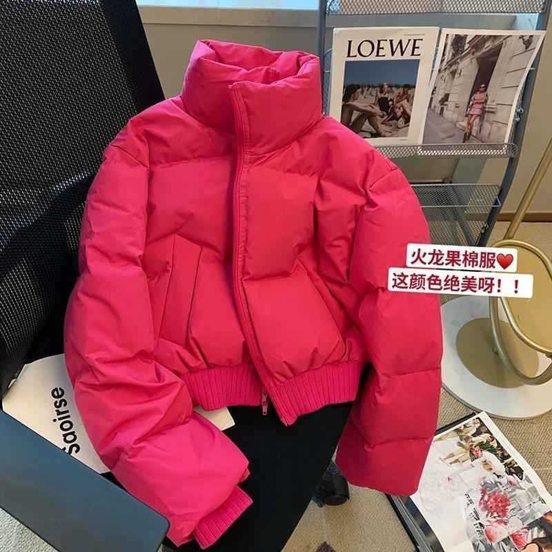 新款小个子玫红色立领羽绒衣外套女冬季2023甜美加厚短
