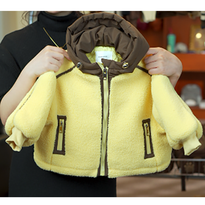 「平替好物」2025新款男女童加绒加厚保暖洋气时尚毛毛衣拼色棉服