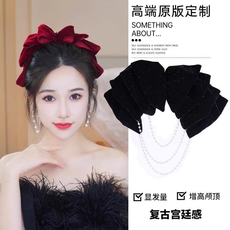 秋冬款丝绒蝴蝶结流苏公主抓夹女秋冬款弹簧夹半扎发发夹后脑勺顶
