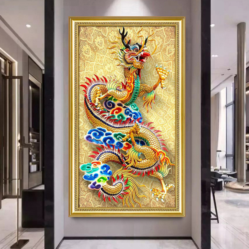 龙图案钻石画2024新款满钻5D点贴钻十字绣玄关竖版手工绣客厅2023