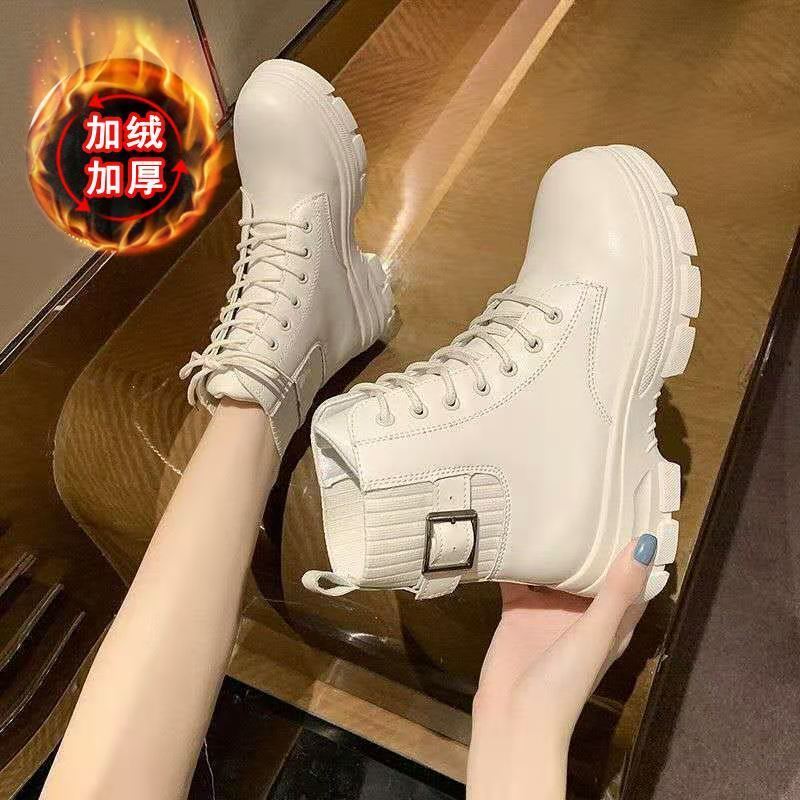 厚底内增高马丁靴女英伦风短靴显脚小2023秋冬新款百搭显瘦单靴女