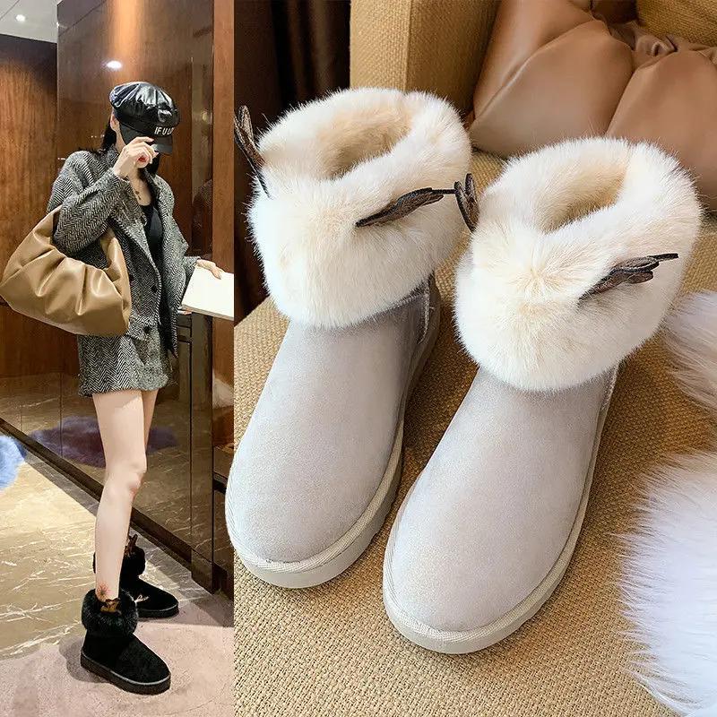 雪地靴女短筒时尚新款加厚大棉鞋女冬雪地棉雪地鞋学生小码34